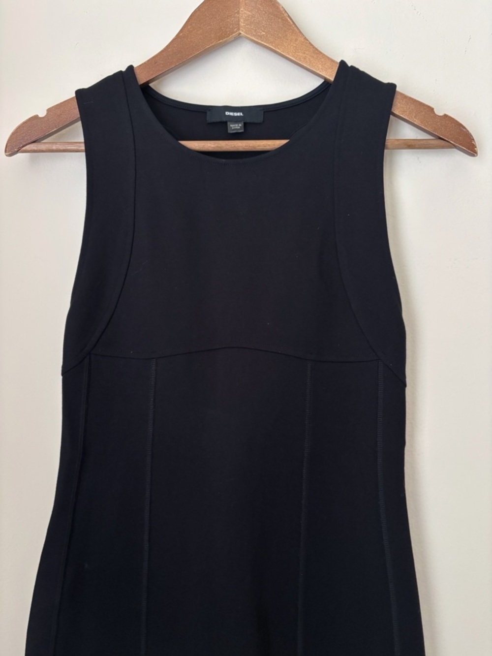 DIESEL Black Ponte Knit Sleeveless Shift Dress XS Edgy Minimalist - Picture 3 of 9